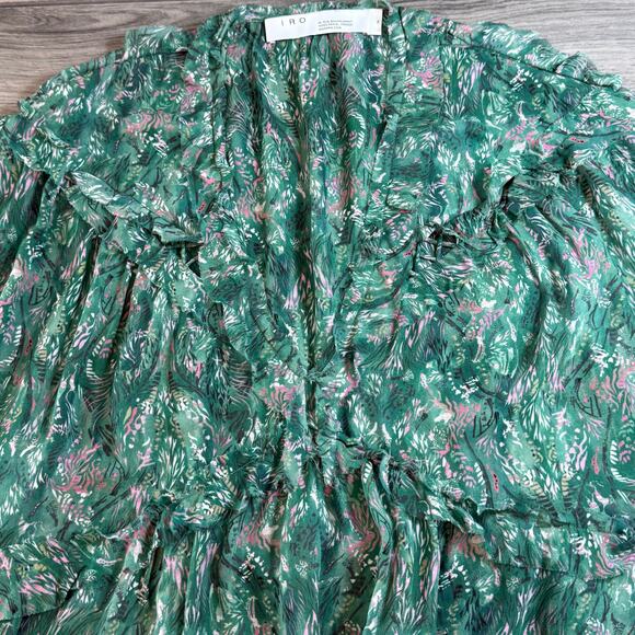 IRO Paris Date Top Blouse Size 38 Babydoll Ruffle Flutter Sleeve Semi Sheer Boho - Picture 13 of 16